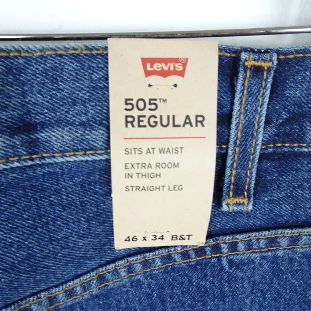 Levi's 505 Straight Leg Jeans Big Men's Size 46x34 Blue Denim Cotton